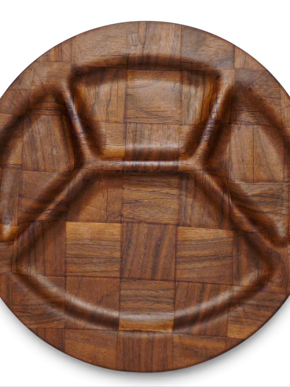 Weavewood Vintage Divided Fondue Plate MCM Walnut Parquet Woodenware Dinnerware